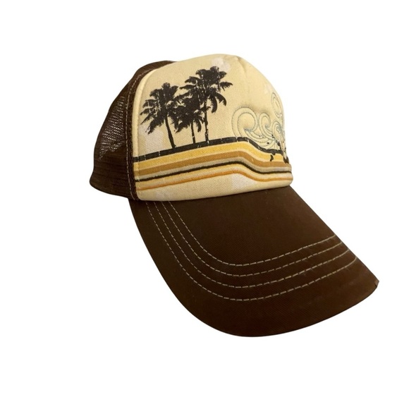 Trucker Cap Hat Brown Ivory Flowers Palm Trees Adjustable Men’s One Size - Picture 3 of 8